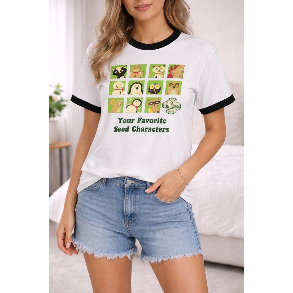 Tultex Mr Bird Ringer T-Shirt Your Favorite Seed Characters Tour White Medium